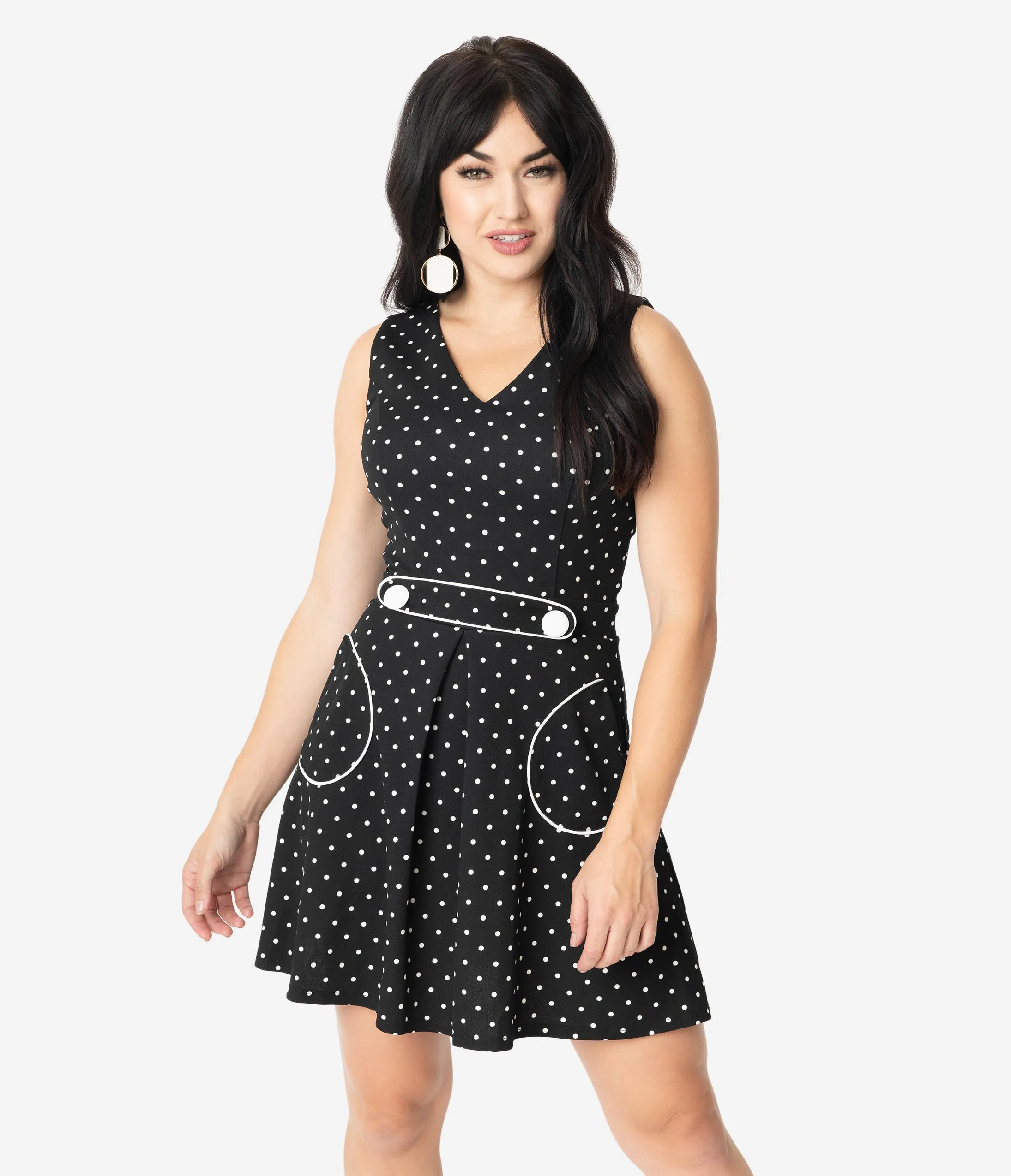 Smak Parlour 1970s Black & White Pin Dot Totally Radical Fit & Flare Dress