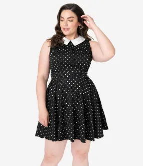 Smak Parlour Plus Size Black & White Polka Dots Closing Night Fit & Flare Dress