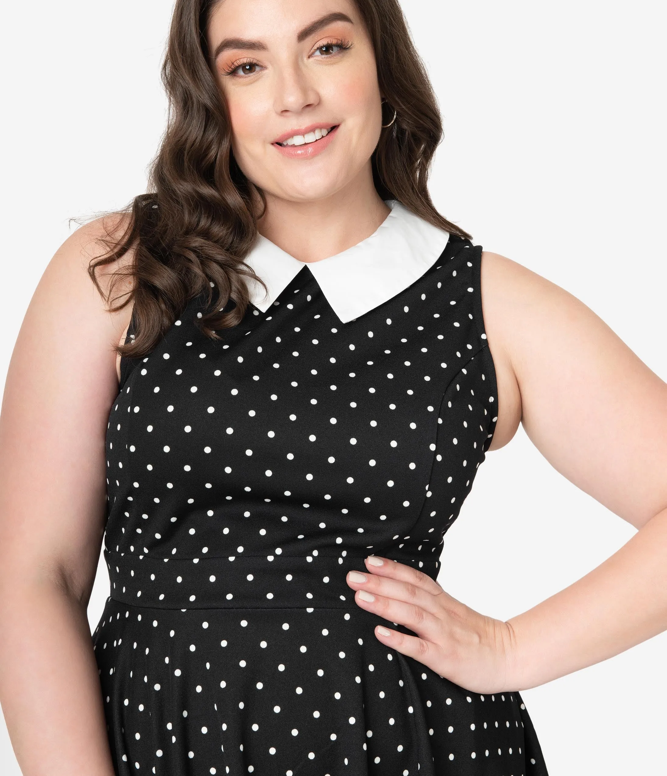 Smak Parlour Plus Size Black & White Polka Dots Closing Night Fit & Flare Dress