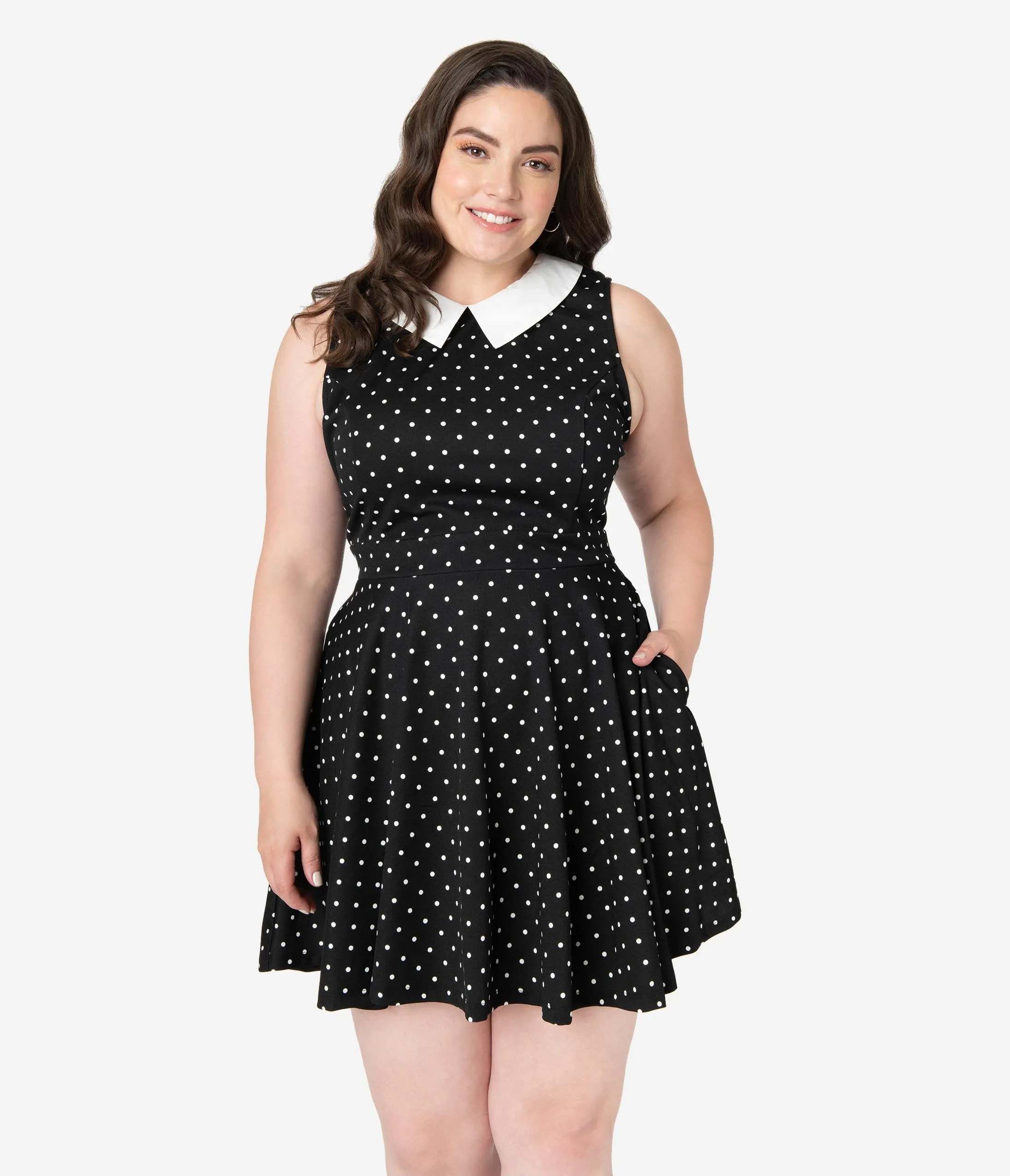 Smak Parlour Plus Size Black & White Polka Dots Closing Night Fit & Flare Dress