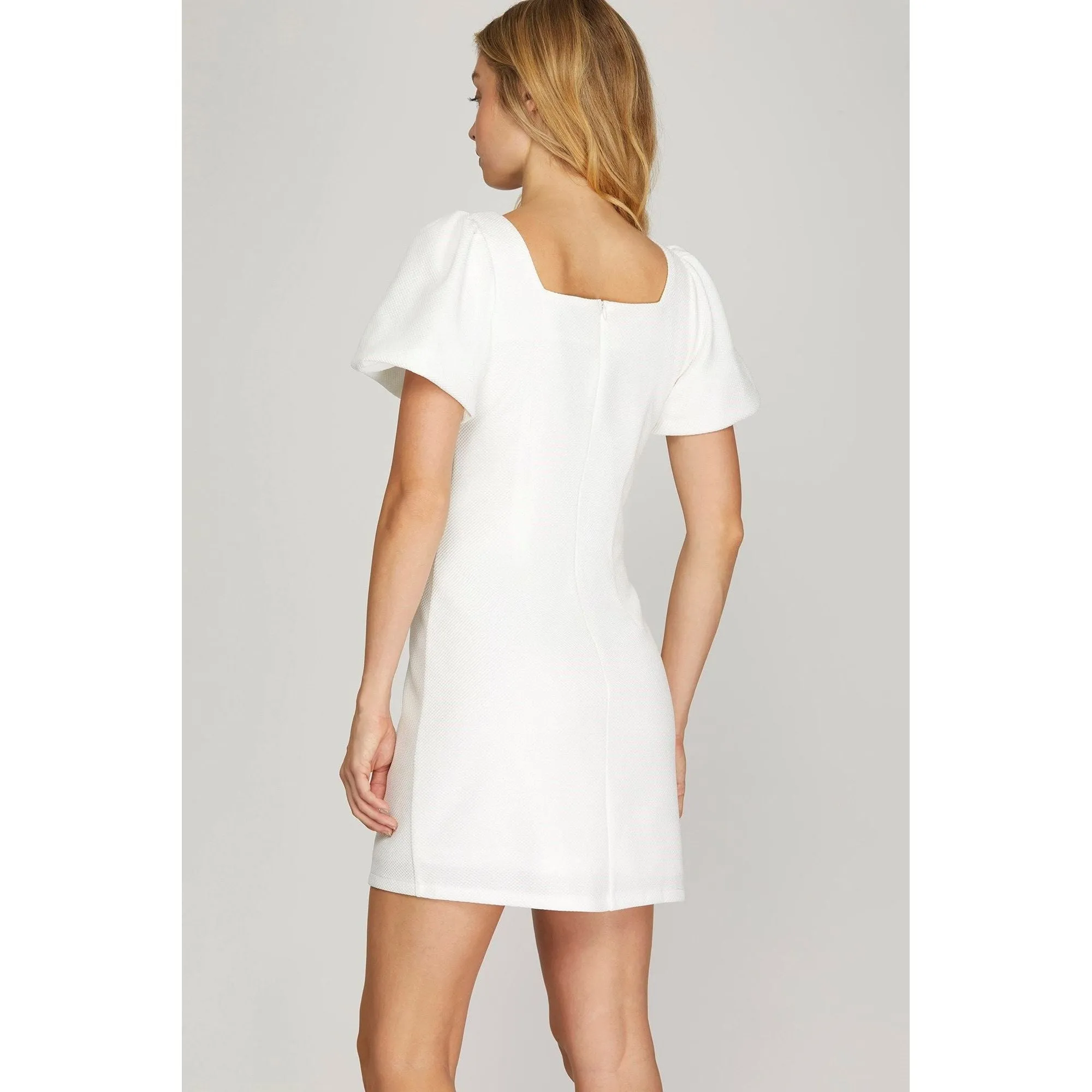 Square Neck Puff Sleeve Mini Dress