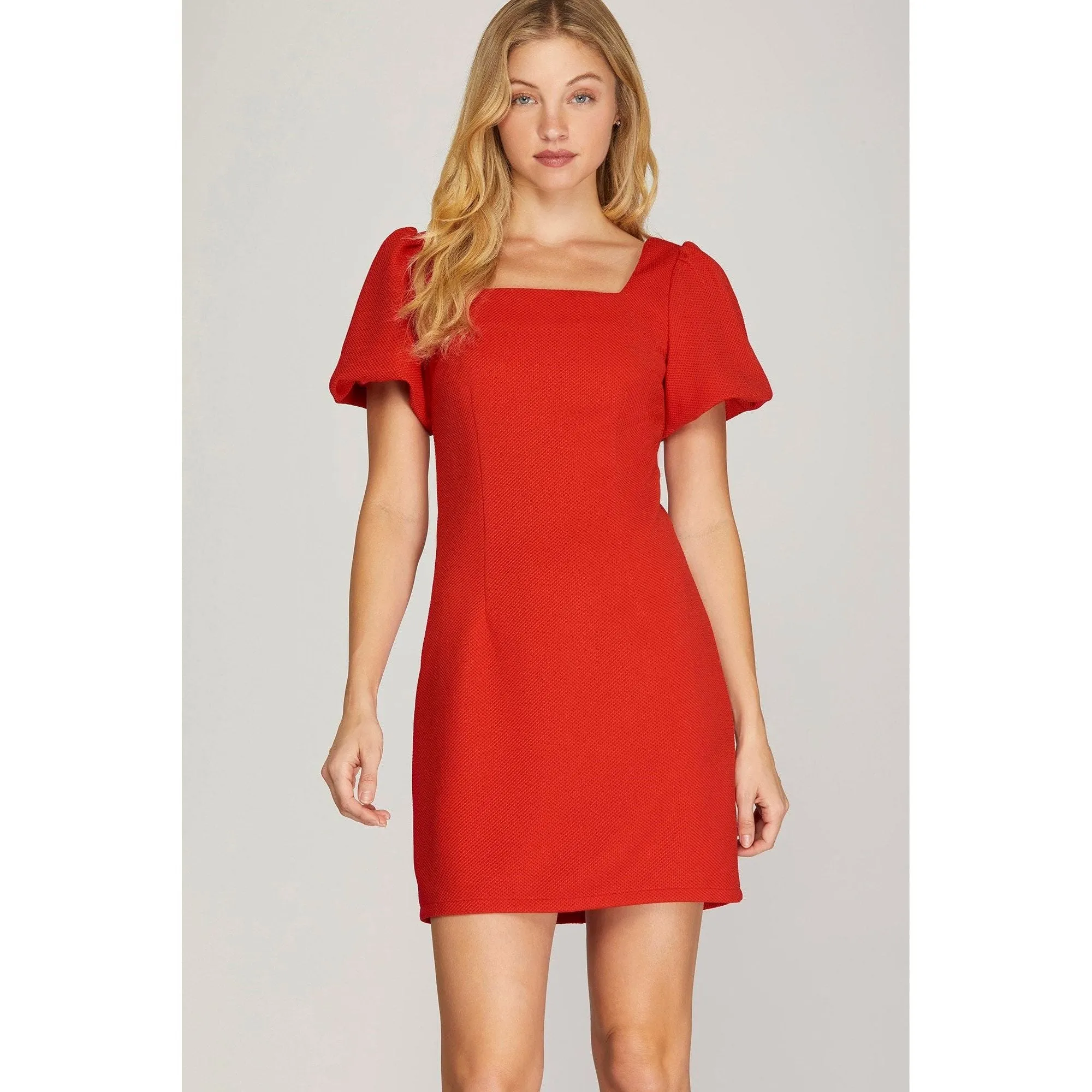 Square Neck Puff Sleeve Mini Dress