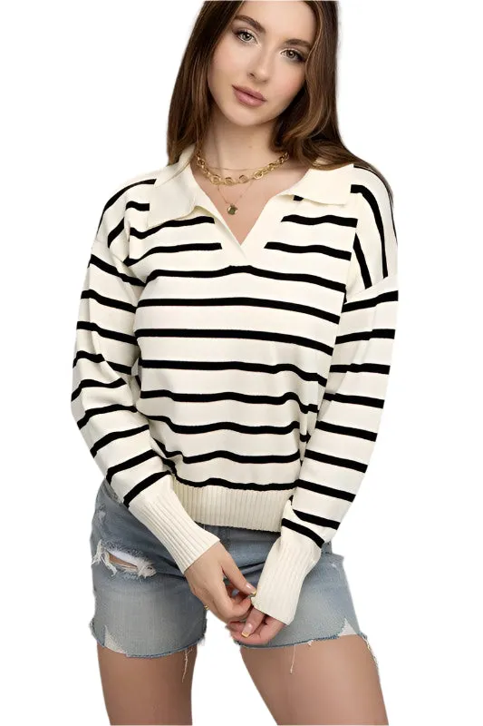 Stripe Collared Knit Sweater