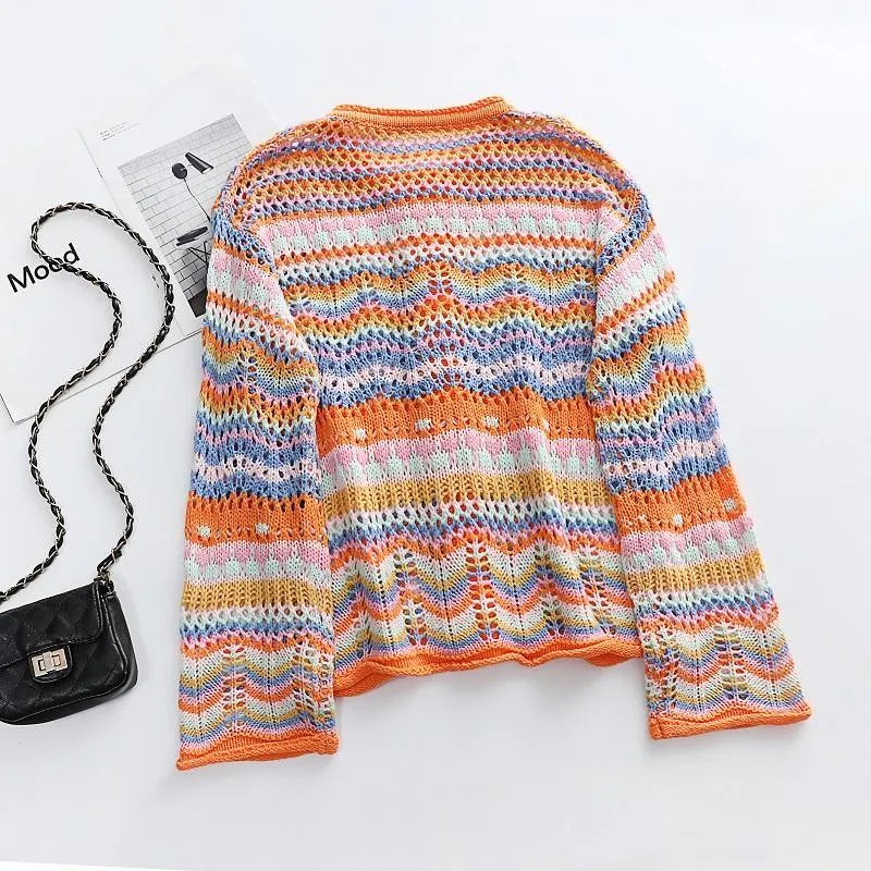 Striped Hollow Out Sweater Cardigan