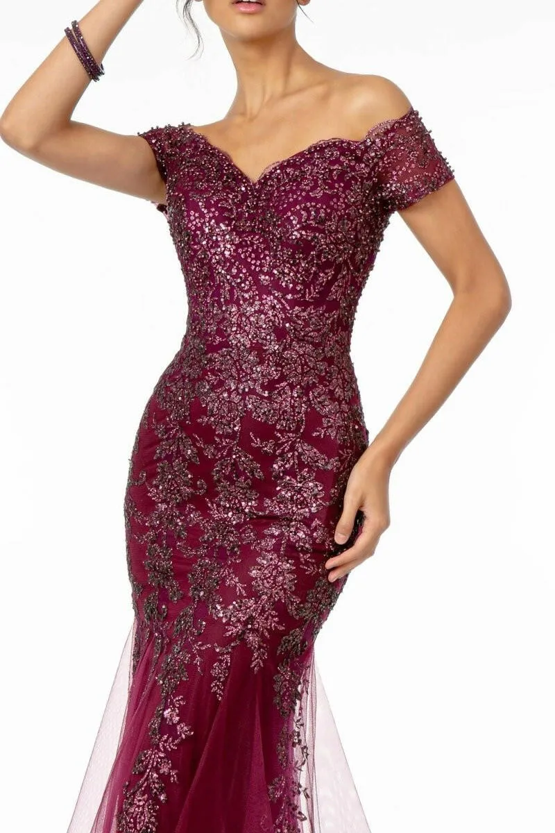 Sweetheart Neckline Glitter Mesh w/ Cut-Out Back Long Prom Dress GLGL1823