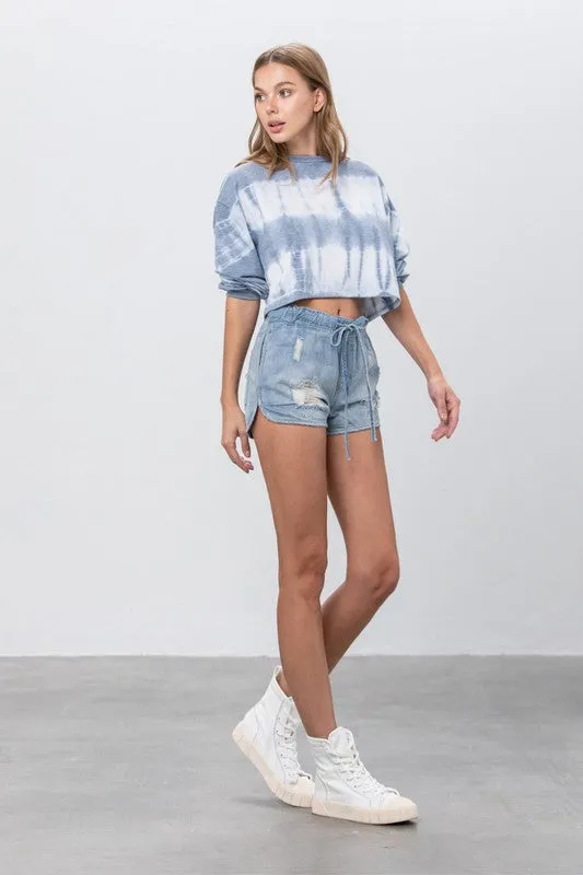 TEEK - Light Wash Drawstring Jogger Denim Shorts