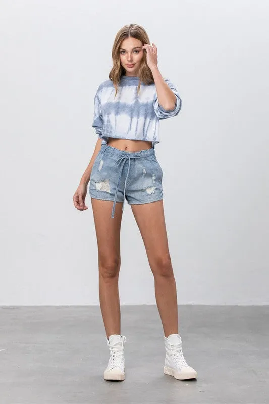 TEEK - Light Wash Drawstring Jogger Denim Shorts