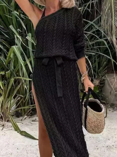 TEEK - Slit Single Shoulder Knit Beach Dress