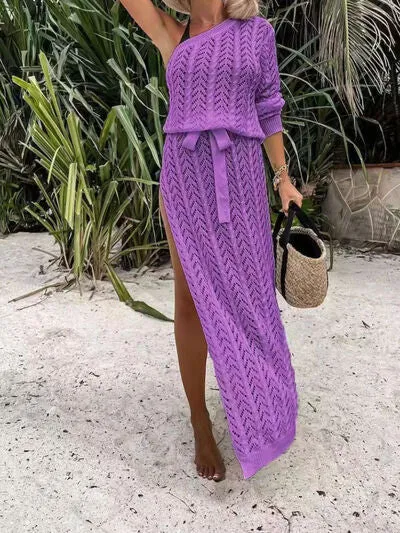 TEEK - Slit Single Shoulder Knit Beach Dress