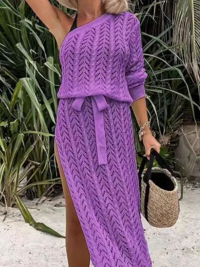 TEEK - Slit Single Shoulder Knit Beach Dress