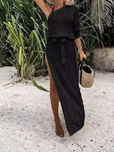 TEEK - Slit Single Shoulder Knit Beach Dress