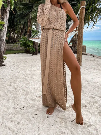 TEEK - Slit Single Shoulder Knit Beach Dress