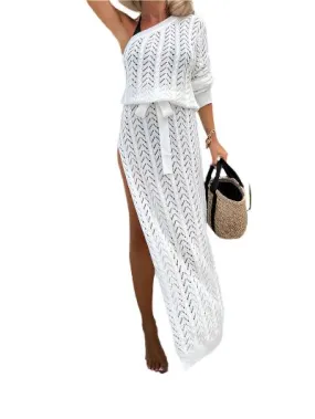 TEEK - Slit Single Shoulder Knit Beach Dress