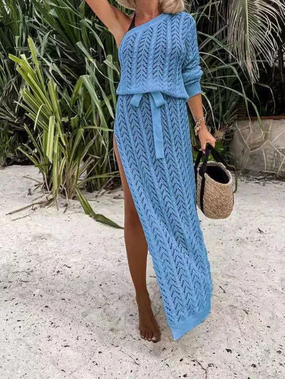 TEEK - Slit Single Shoulder Knit Beach Dress