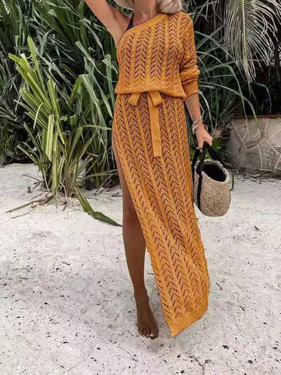 TEEK - Slit Single Shoulder Knit Beach Dress