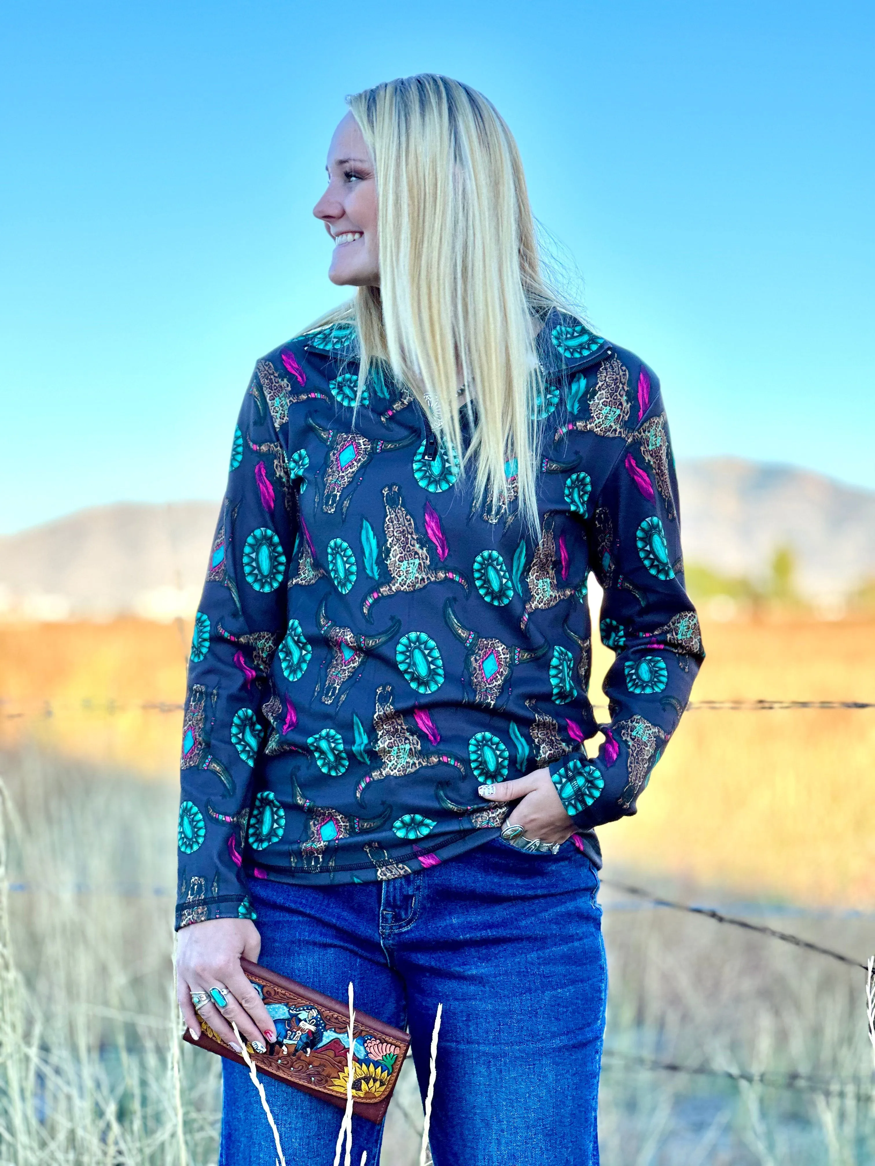 The Cowgirl Out West Wild Thing Half Zip Pullover