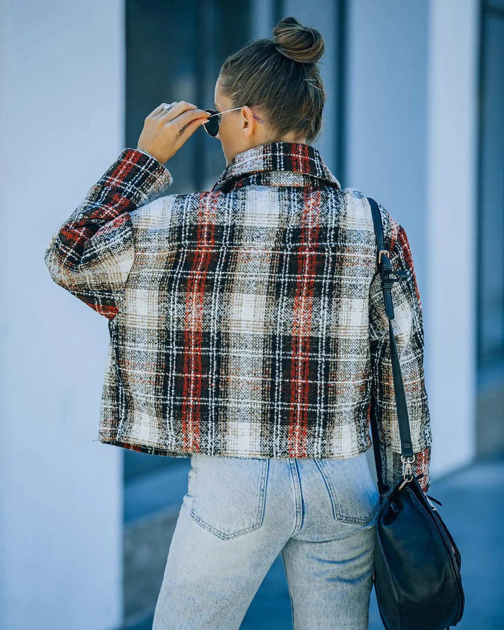 Toleet-Winter and Autumn Outfits Christmas/Thanksgiving_Chancellor Plaid Crop Shacket - Brown Rust