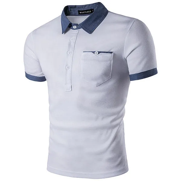 Turn down Collar Short Sleeve Spring Summer Fashion Front Pocket Polo Shirt