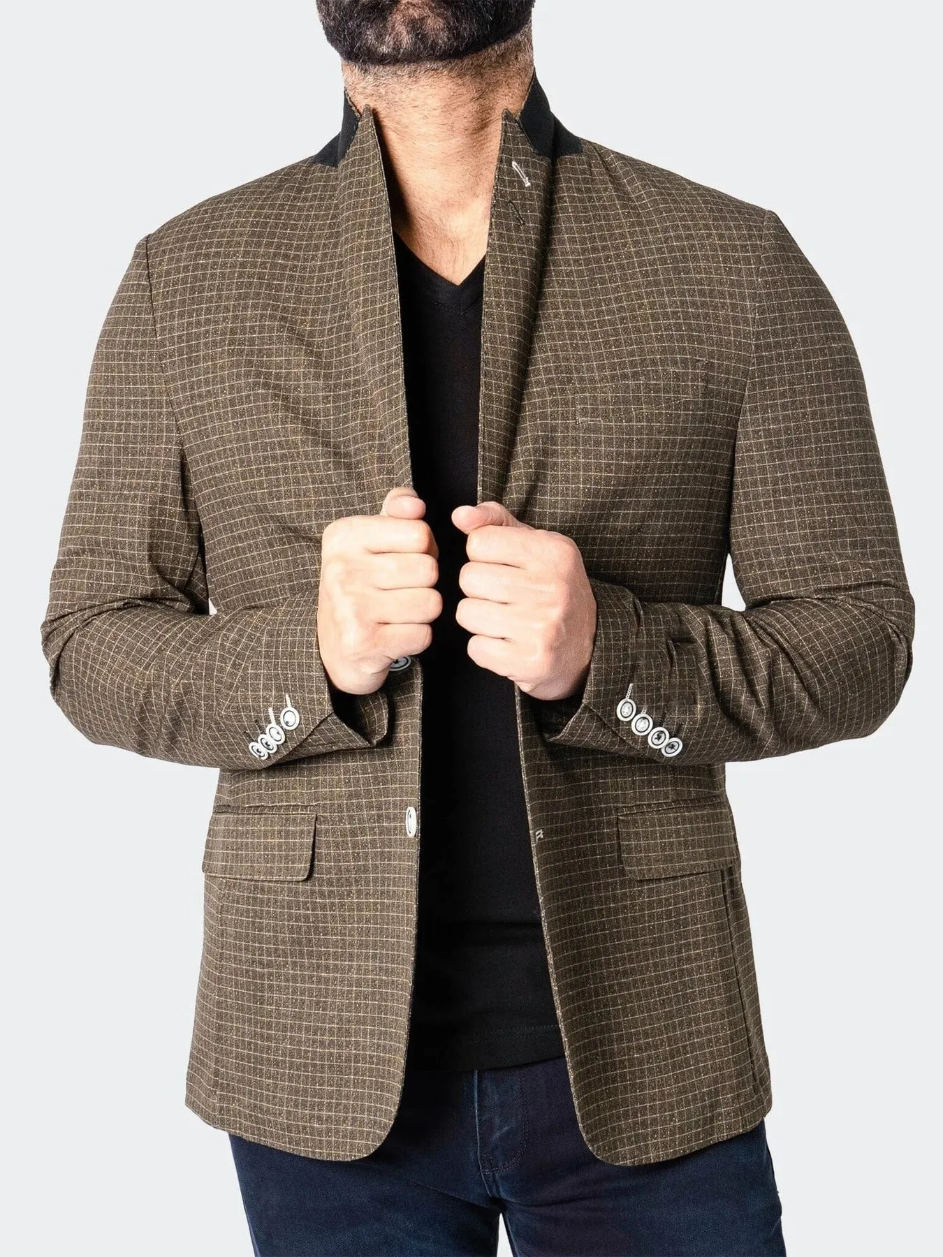 Unconstructed Stretch Square Blazer - Brown