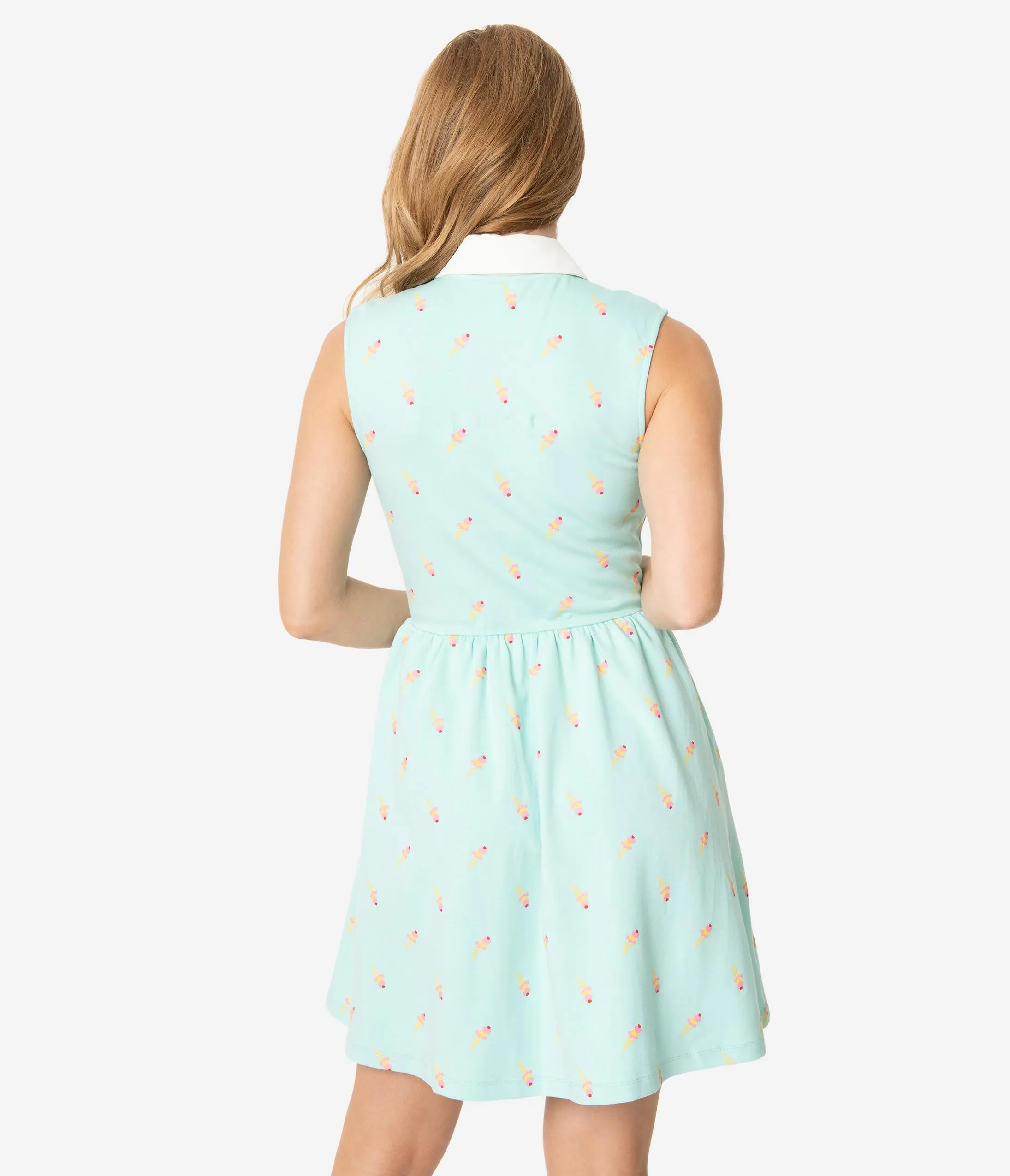 Unique Vintage Mint Ice Cream Print Josie Fit & Flare Dress