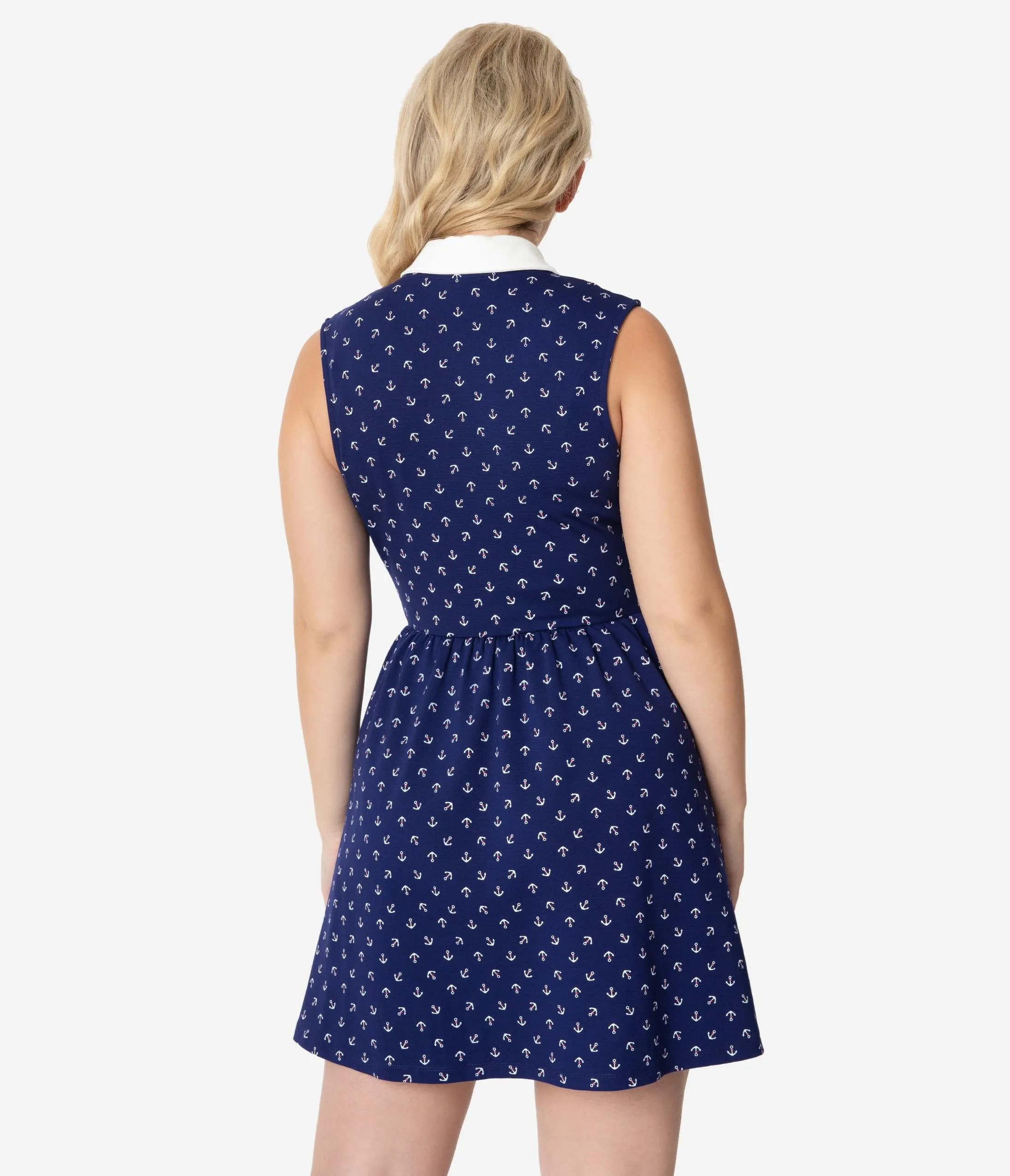 Unique Vintage Navy Blue & Anchor Print Josie Fit & Flare Dress