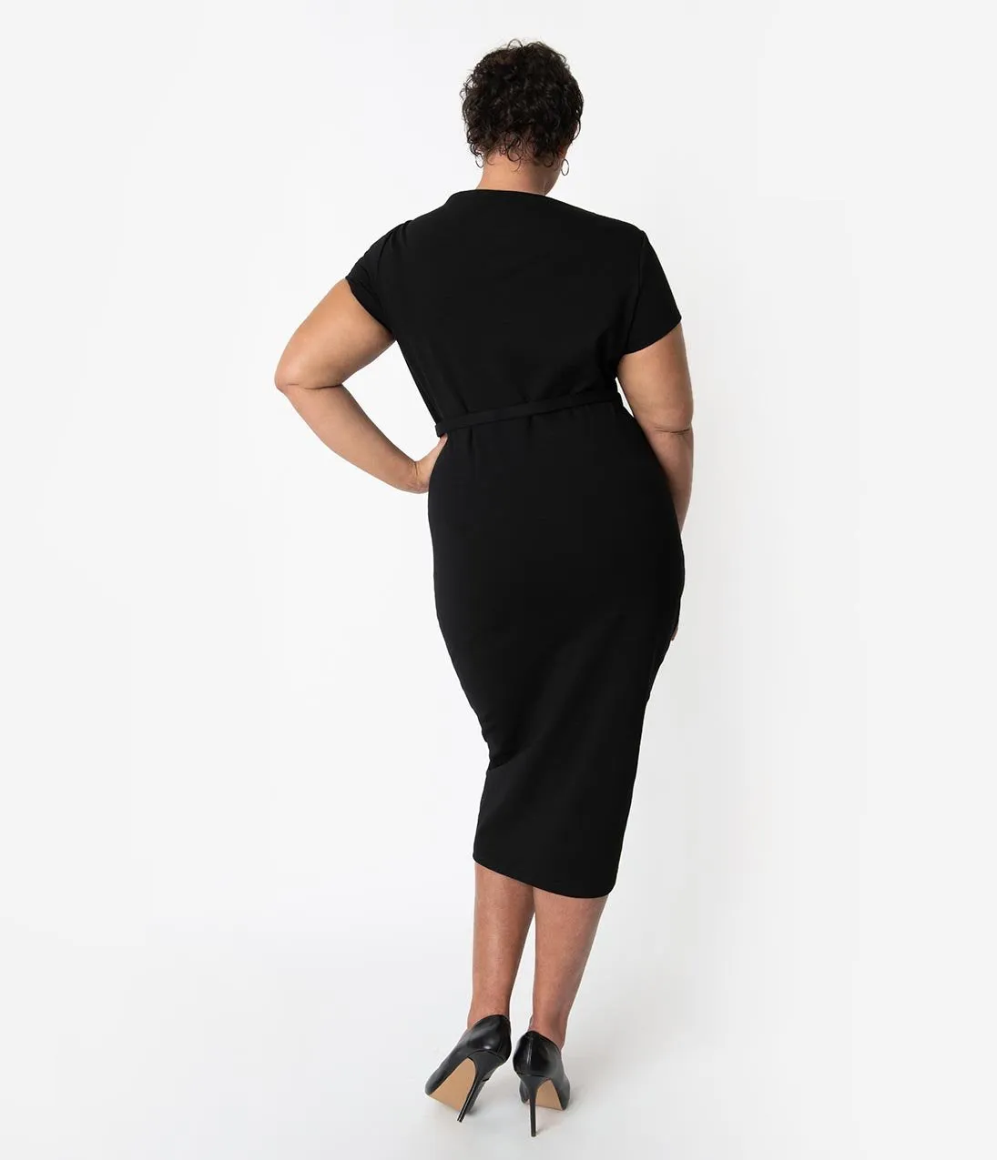 Unique Vintage Plus Size 1950s Black Sweetheart Stretch Knit Dianne Wiggle Dress