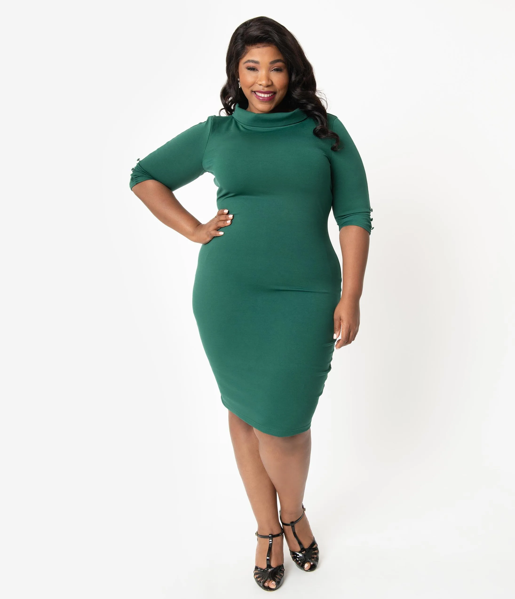 Unique Vintage Plus Size 1960s Retro Green Half Sleeve Cassidy Wiggle Dress