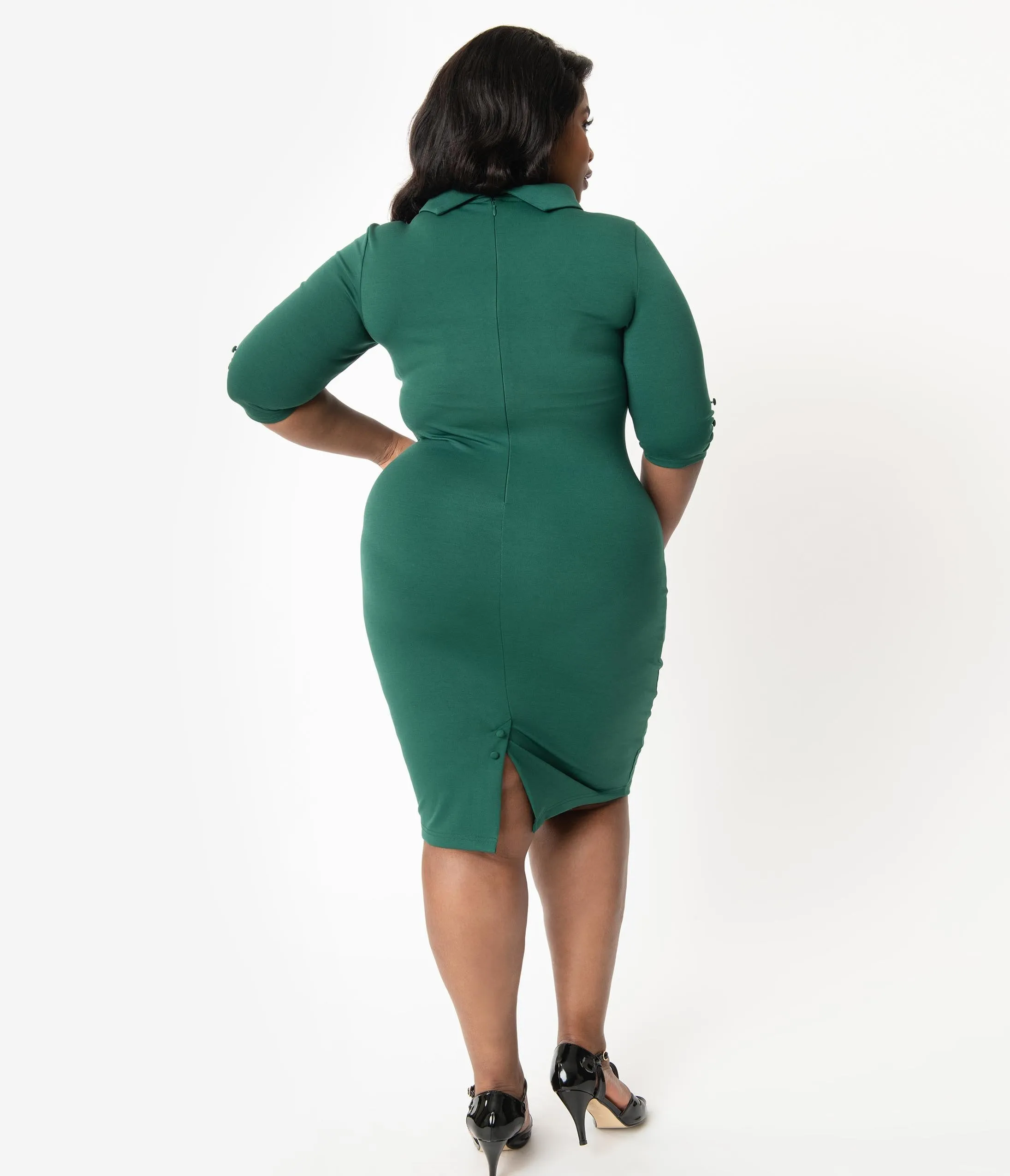 Unique Vintage Plus Size 1960s Retro Green Half Sleeve Cassidy Wiggle Dress