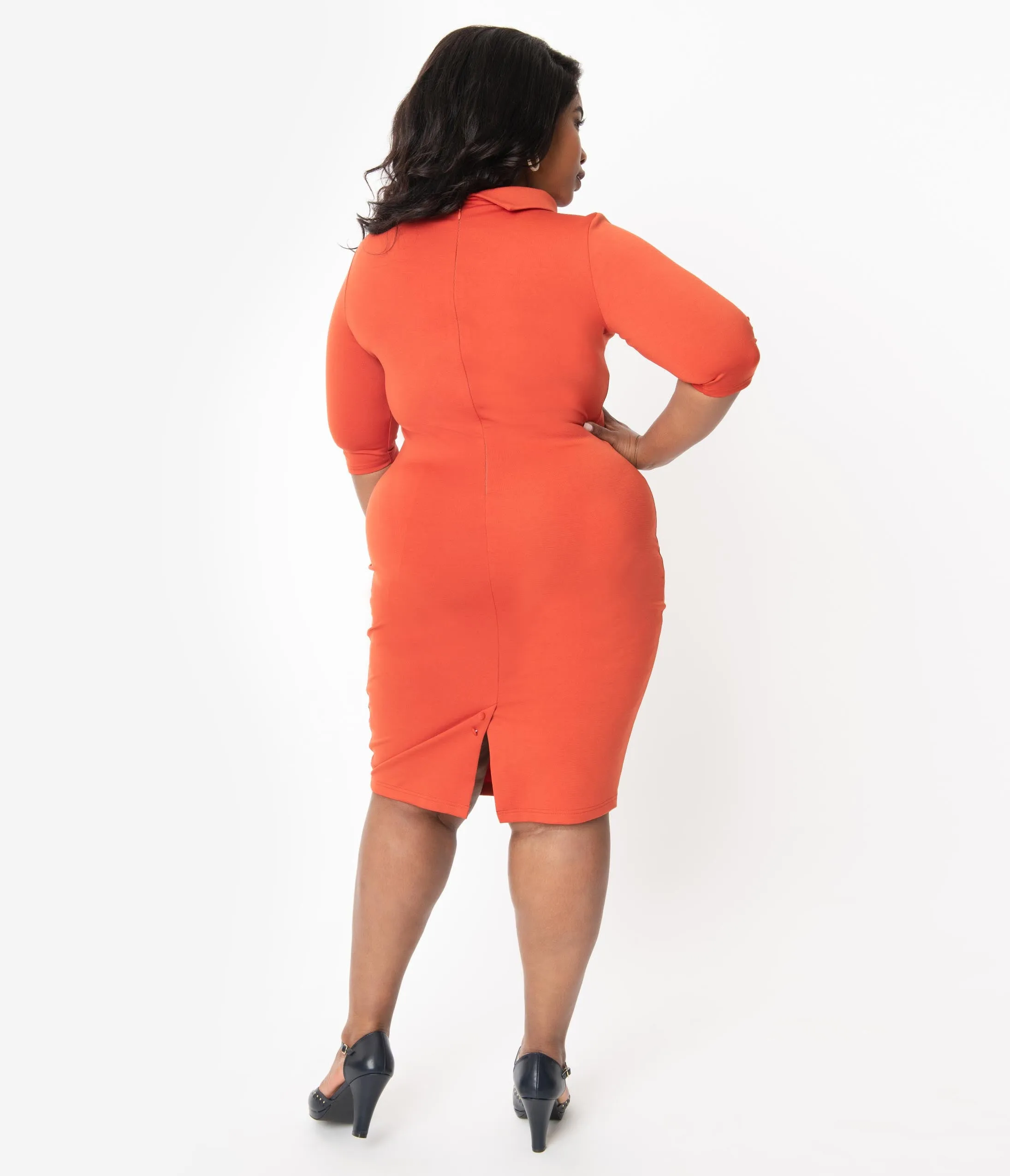 Unique Vintage Plus Size 1960s Retro Paprika Half Sleeve Cassidy Wiggle Dress