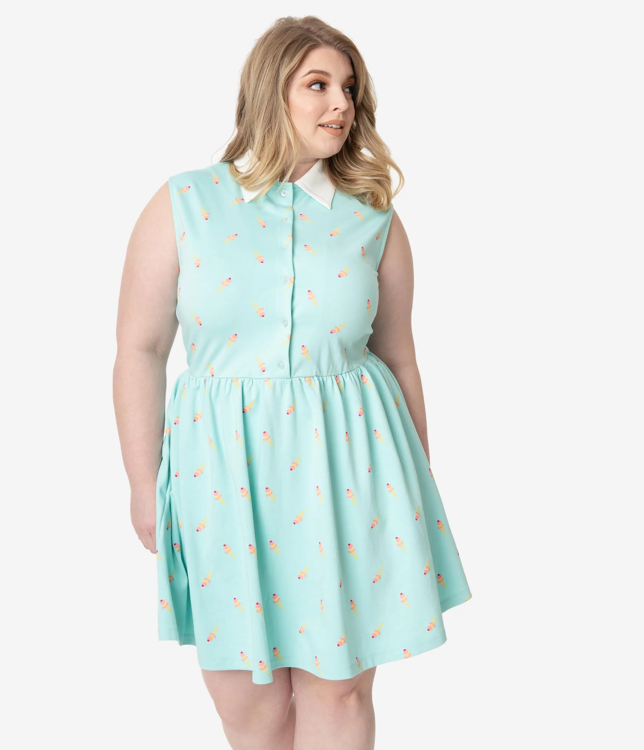 Unique Vintage Plus Size Mint Ice Cream Print Josie Fit & Flare Dress