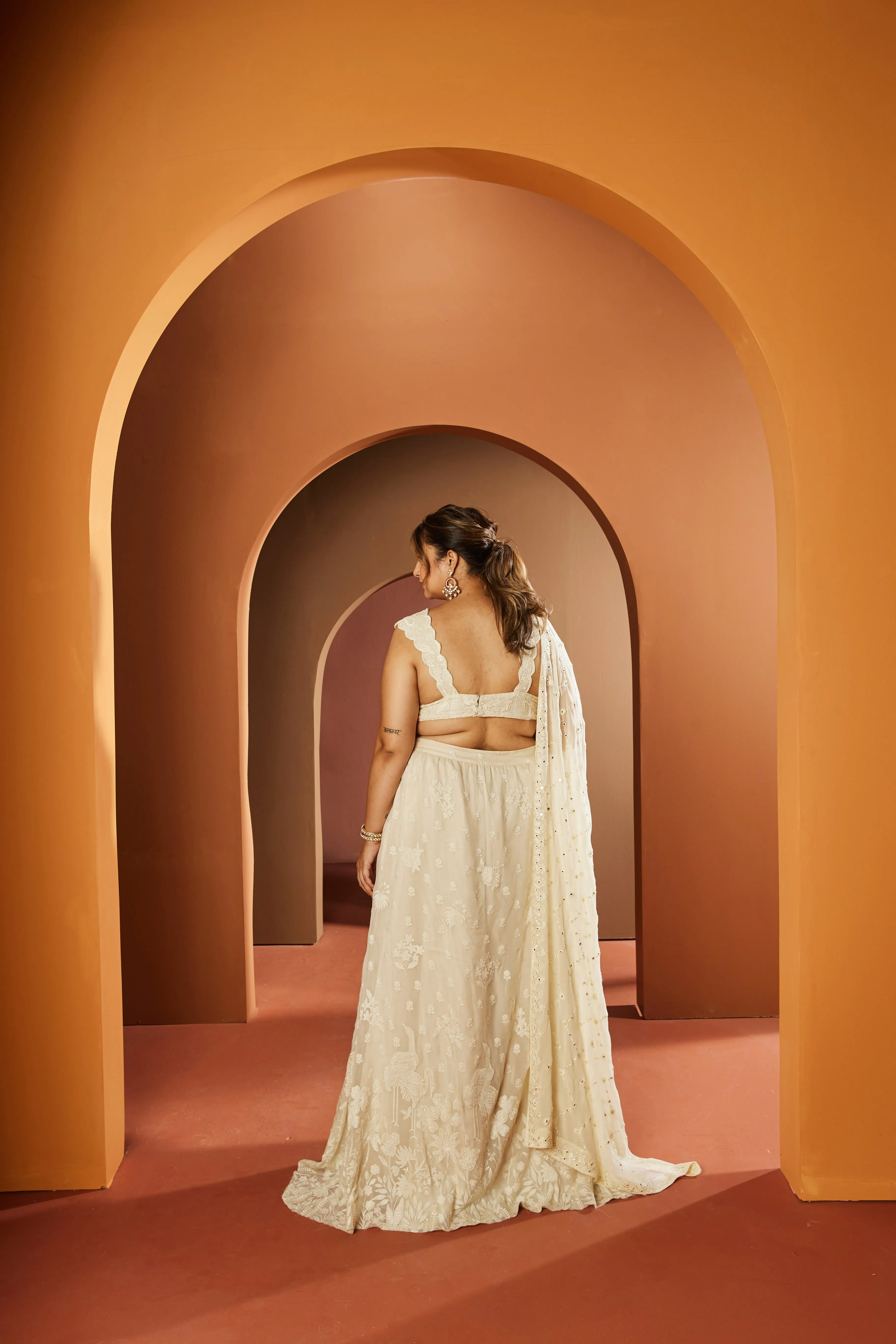 Vamika Ivory Embroidered Slit Lehenga