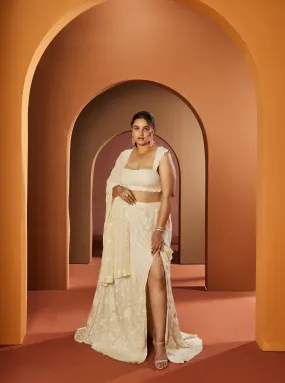 Vamika Ivory Embroidered Slit Lehenga