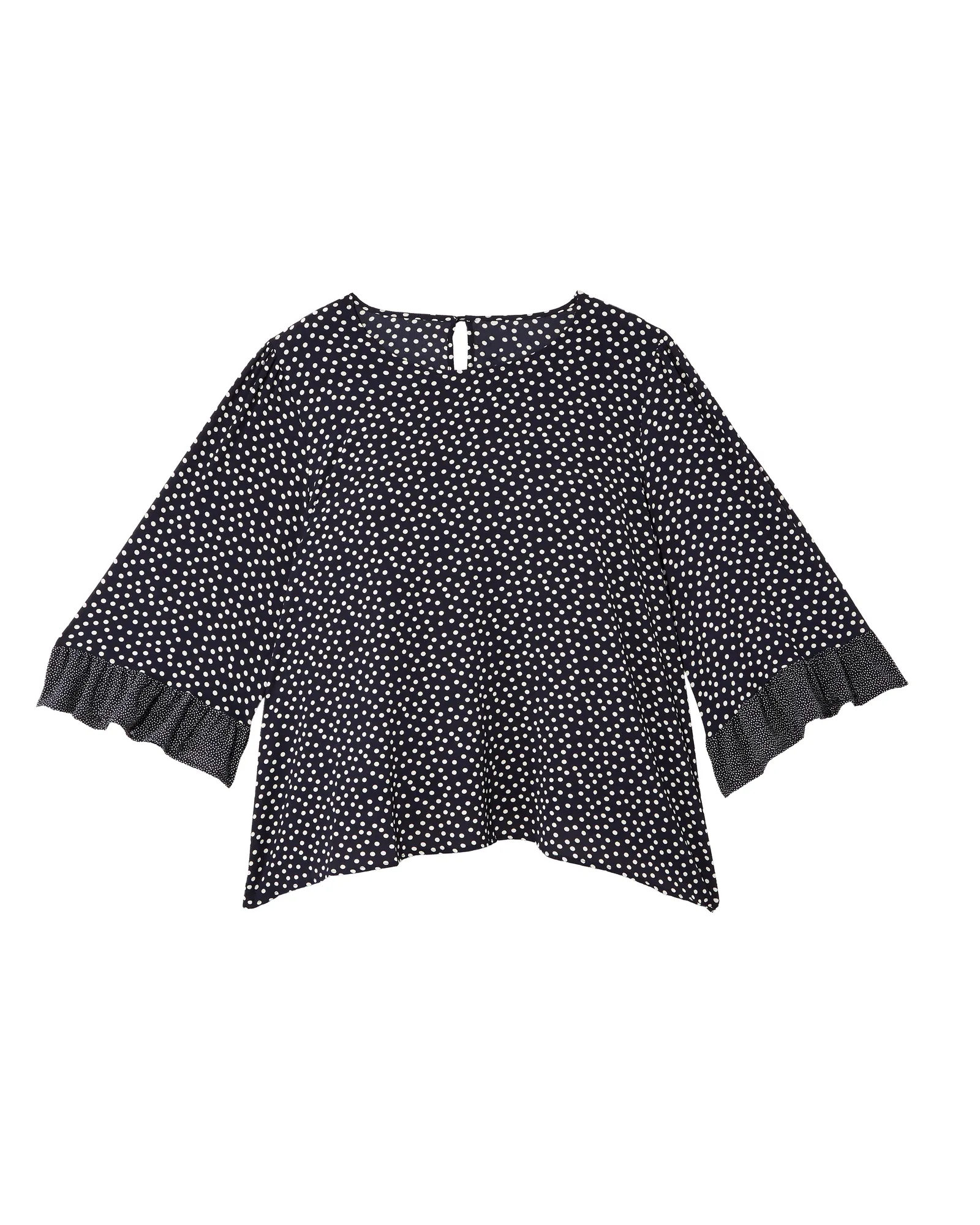 Vivian Ruffle Detail Woven Top | Navy / White