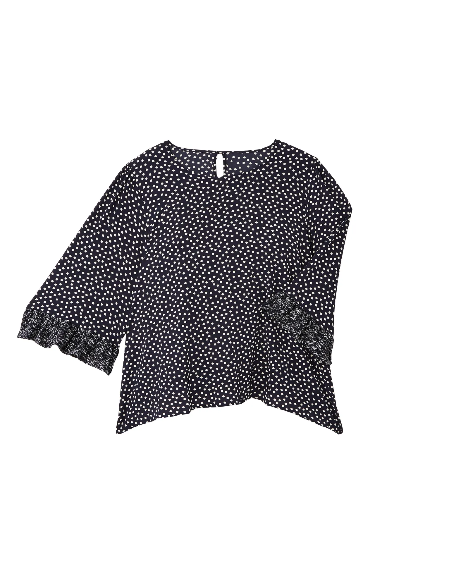 Vivian Ruffle Detail Woven Top | Navy / White