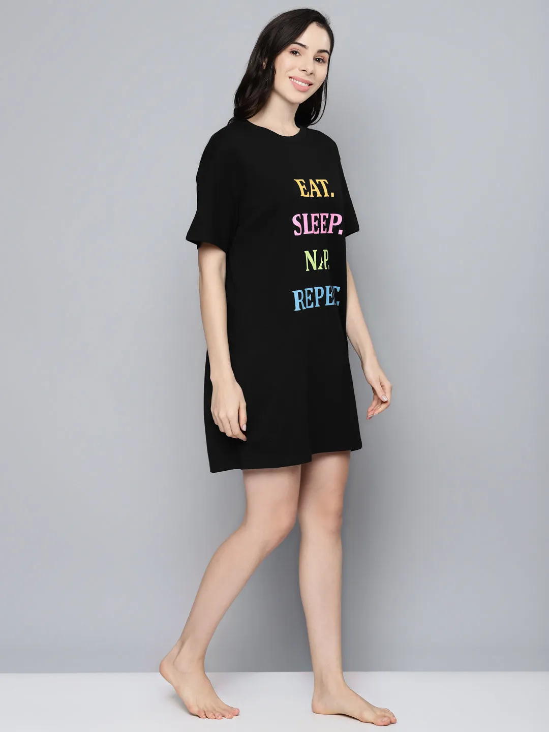 Women Black Eat-Sleep-Nap-Repeat Sleepshirt