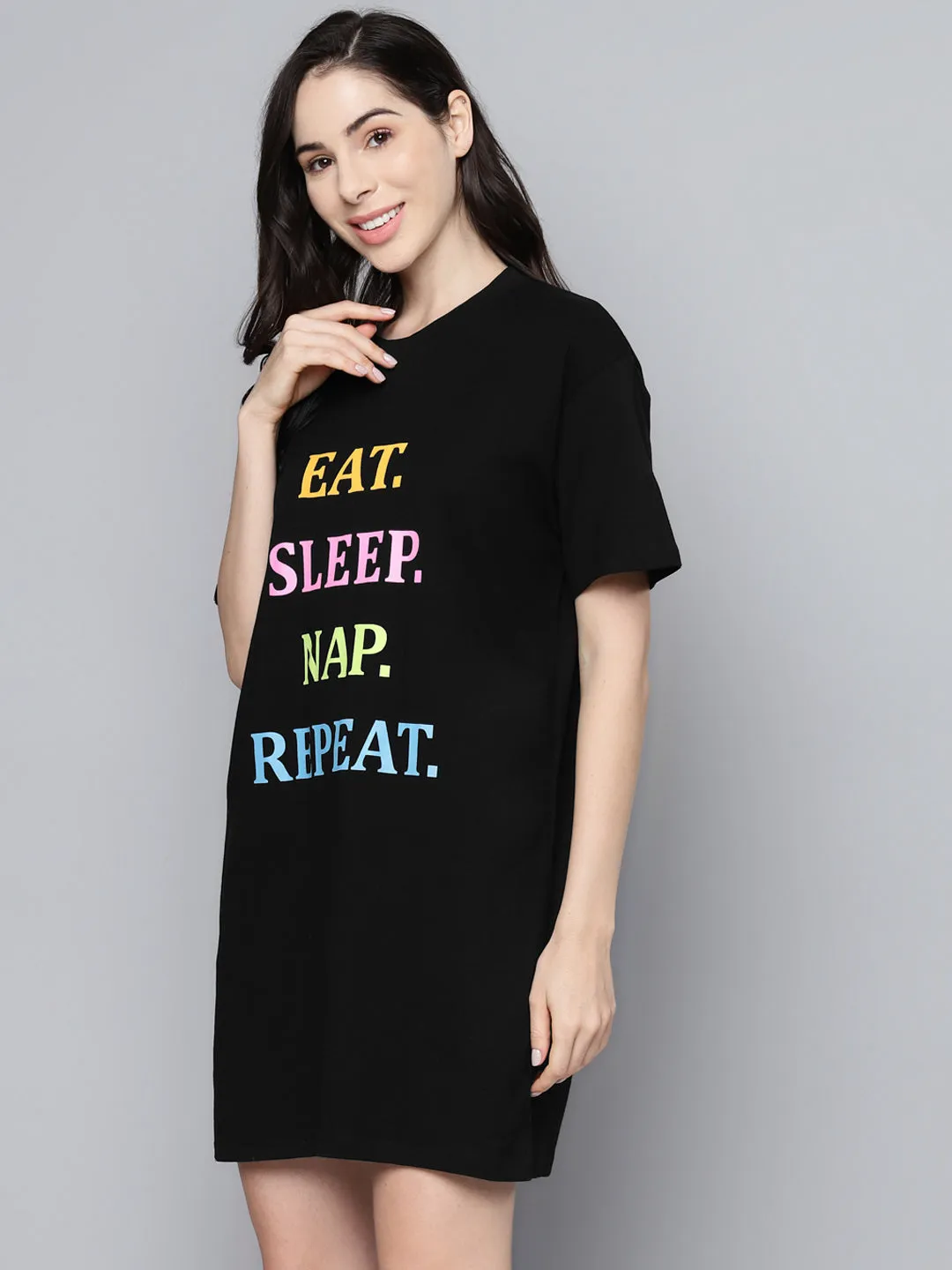 Women Black Eat-Sleep-Nap-Repeat Sleepshirt