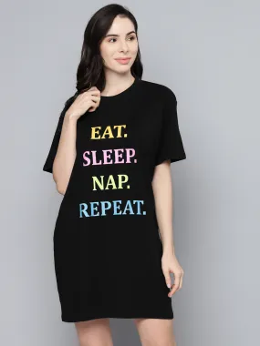 Women Black Eat-Sleep-Nap-Repeat Sleepshirt