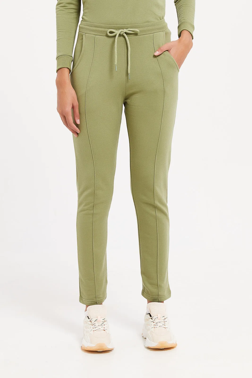 Women Green Plain Wide Leg Pants