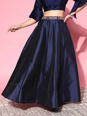 Women Navy Embroidered Waistband Anarkali Skirt