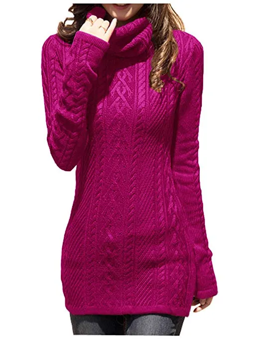 Women Polo Neck Knit Stretchable Elasticity Long Slim Sweater