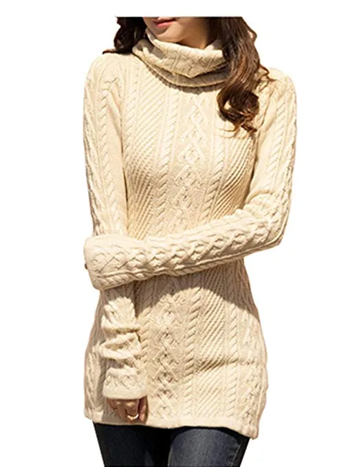 Women Polo Neck Knit Stretchable Elasticity Long Slim Sweater