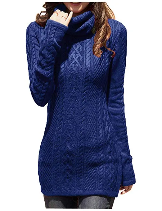 Women Polo Neck Knit Stretchable Elasticity Long Slim Sweater