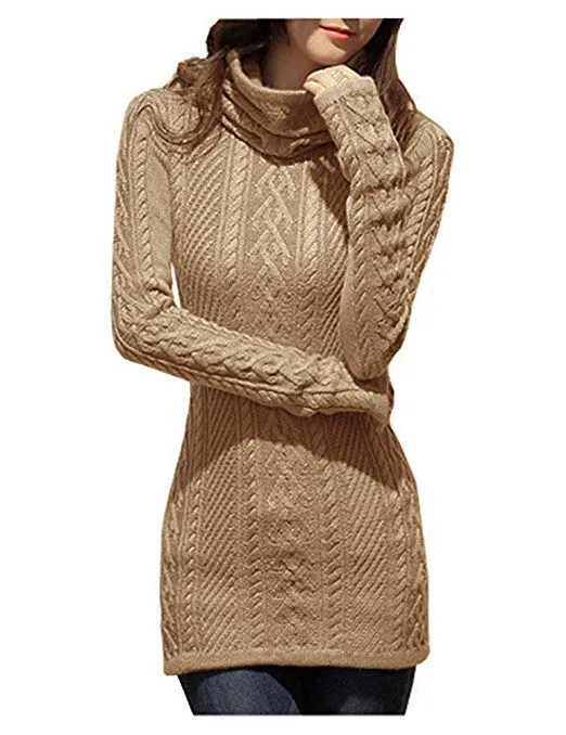 Women Polo Neck Knit Stretchable Elasticity Long Slim Sweater