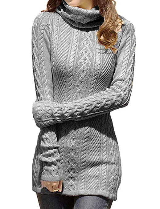 Women Polo Neck Knit Stretchable Elasticity Long Slim Sweater