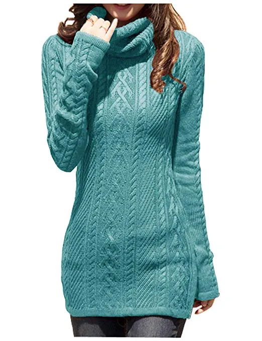 Women Polo Neck Knit Stretchable Elasticity Long Slim Sweater