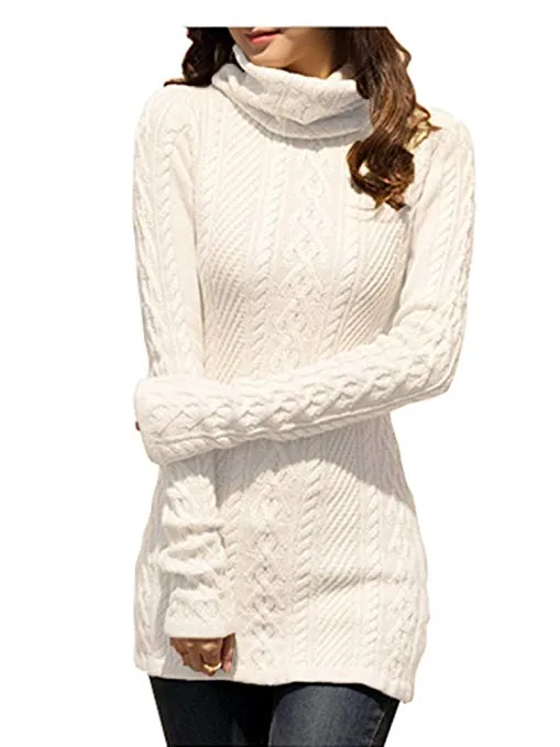 Women Polo Neck Knit Stretchable Elasticity Long Slim Sweater