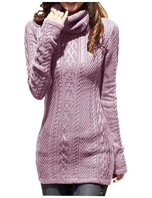 Women Polo Neck Knit Stretchable Elasticity Long Slim Sweater