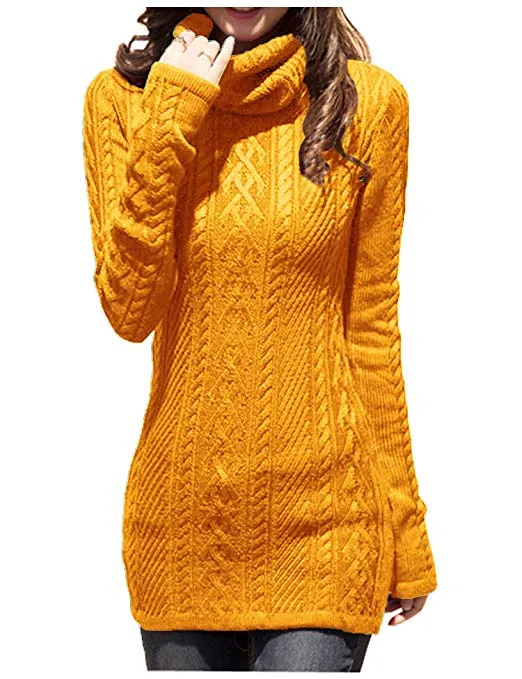 Women Polo Neck Knit Stretchable Elasticity Long Slim Sweater