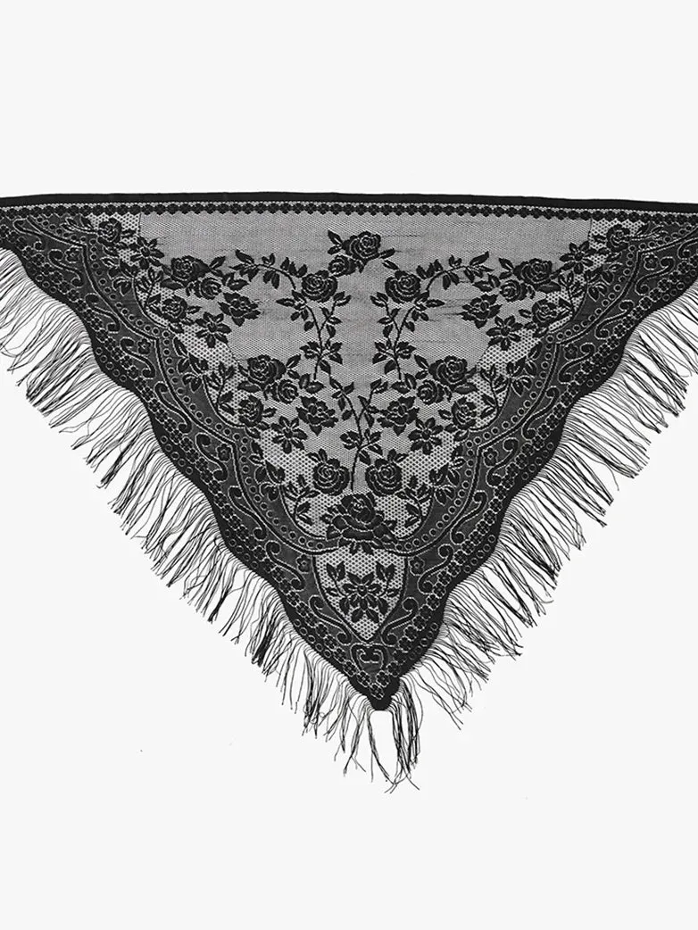 Women Victorian Gothic Lace Jacquard Tassel Cape