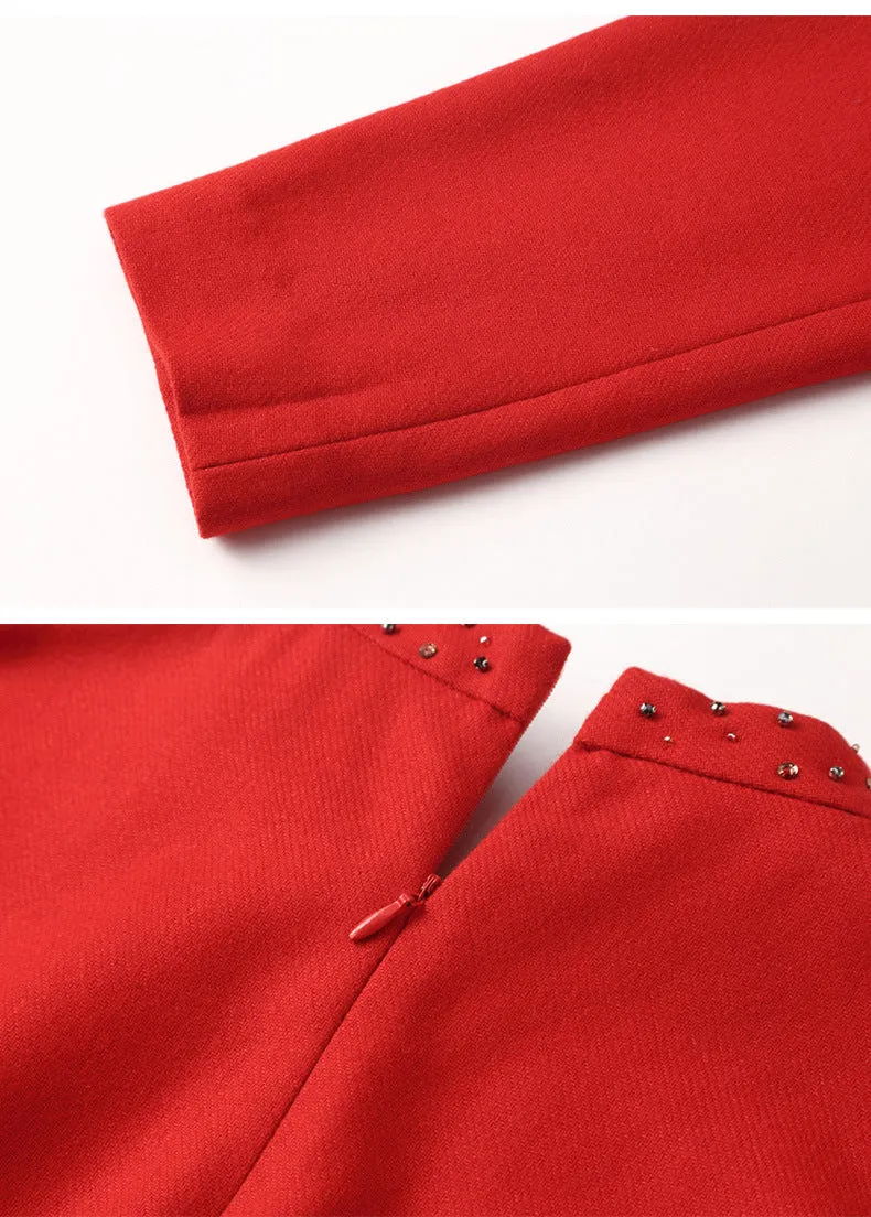 Women's Elegant Red Wool Dress